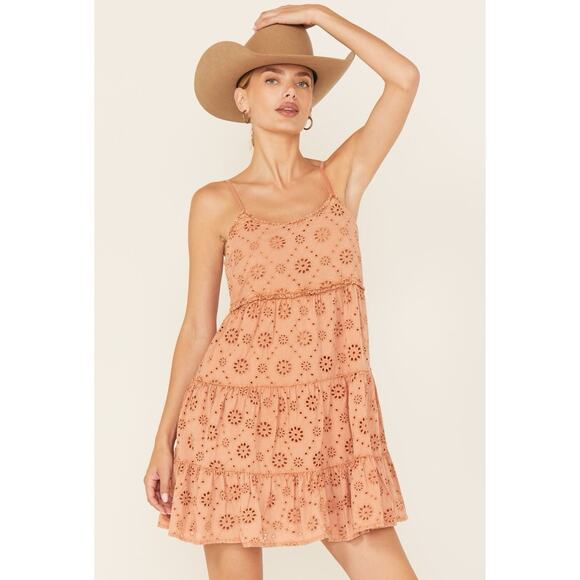 Rock & Roll Denim Dresses & Skirts - Rock and Roll Denim M Medium Eyelet Sleeveless Mini Dress Babydoll‎ RUST Boho